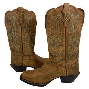 Justin Boots 12” Stampede Square Toe Boot Brown Leather Womens 10B L2552